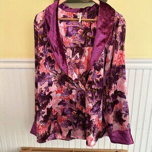 Anthropologie Purple Velvet Floral Blouse Size L